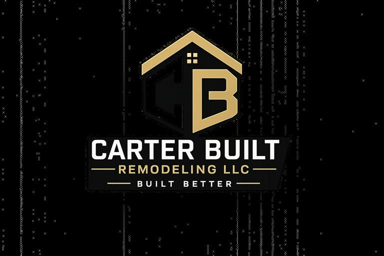 Carter Built Remodeling LLC logo featuring gold house icon with B letter and Built Better tagline on dark textured background